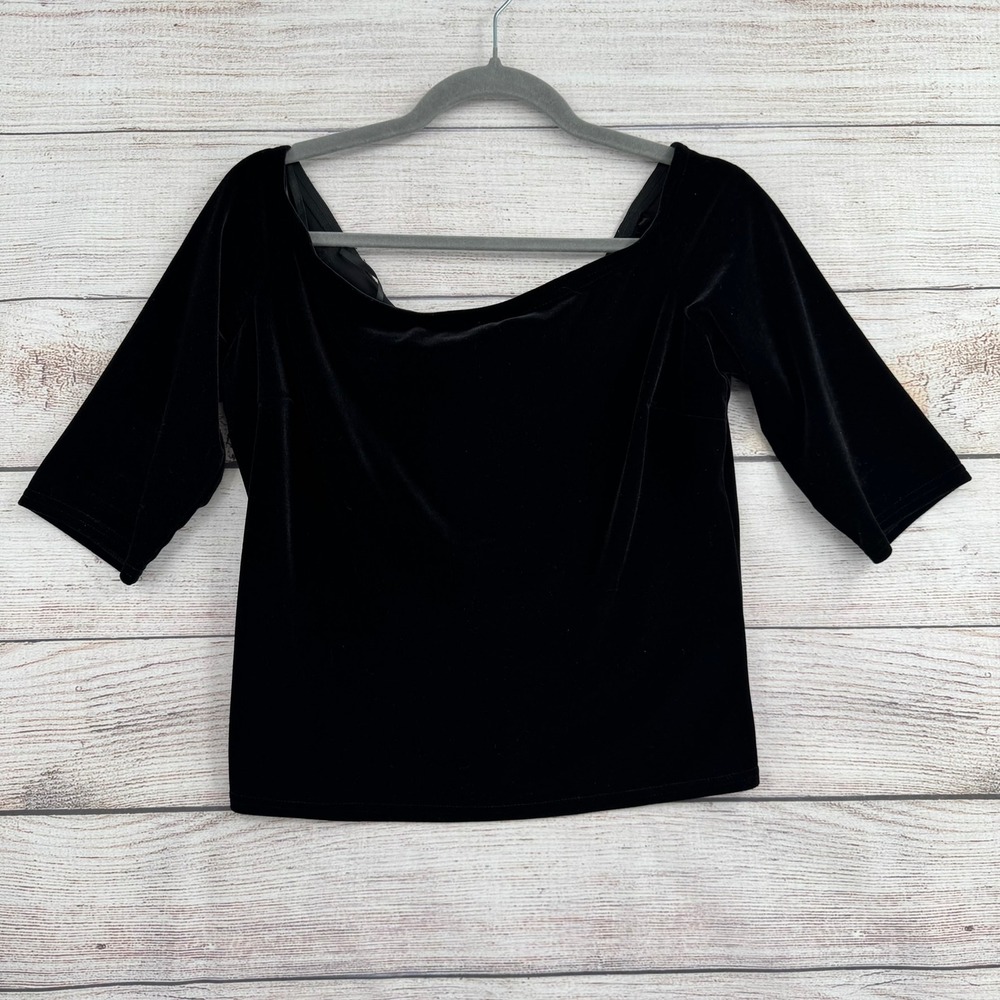Jessica McClintock Top Women XL Black Velvet Off Shoulder Elbow Sleeve 28011-03